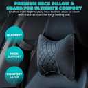 Set of 2 Quilted Faux Leather Car Headrest Pillow, Black Case/Black Threading, Ergonomic Neck Support for Comfortable Driving (Tan Base/Beige Thread)