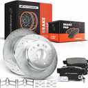 A-Premium 11.10 inch (282mm) Rear Drilled and Slotted Disc Brake Rotors + Ceramic Pads Kit Compatible with Select Acura and Honda Models - TL 2004-2008, Element 2004-2011, 6-PC Set