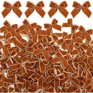 Waydress 120 Pcs Tiny Mini Christmas Velvet Bows for Crafts Xmas Twist Tie Bows Ribbon Bowknot Christmas DIY Craft Sewing Scrapbooking Gift Wrapping (Brown,1 Inch)