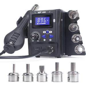 WEP 959D Hot Air SMD Soldering Rework Station with Quick-Change Nozzle System, Nozzle Holder, 5 Additional Nozzles, Adjustable Temperature, C/F Conversion and Buzzer Prompt