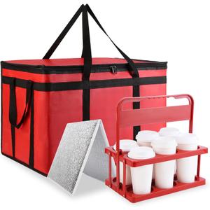 Cooler Insulated Food Delivery Bag & Drink Carrier with Hard Bottom, XXX-Large Grocery Catering Travel Thermal Frozen Carrier, Pizza Bags for Commercial Delivery, Cold Warmer Accessories