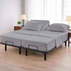 Split California King Sheets Sets for Adjustable Beds 100% Cotton Bed Sheets-5 Piece Split Sheet Set-Split Cal King Sheets, Fits Mattress 16 inches Deep Pocket(Light Grey Solid)