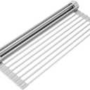 Surpahs Over Sink Foldable Multipurpose Roll-Up Dish Drying Rack, Silicone Wrapped Stainless Steel, Warm Gray, 17.5" x 13.1"