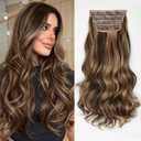 Kookastyle Clip in Hair Extensions, Natural Long Layered Soft Invisible Synthetic Curly Wavy Hairpieces for Women,4 pcs(20 Inch,Balayage Dark Brown to Chestnut)