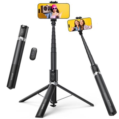 Lamicall 65" Phone Tripod & Selfie Stick - [Tap-to-Open] iPhone Tripod with Remote & Cold Shoe, Aluminum Phone Stand for Recording Compatible with iPhone for Video Record Live Vlog Mothers Day Black