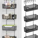 HapiRm Over The Door Organizer - Hanging Door Organizer with 4 Metal Large Capacity Baskets and Adjustable Coat Hook for Bathroom Bedroom Kitchen Pantry Closet Cabinet (5 Tier, Black)