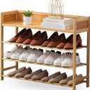 Bamboo Shoe Rack Organizer, 4 Tier Shoe Shelf Storage Organizer, for Entryway, Hallway, and Closet (Nature-31.5)