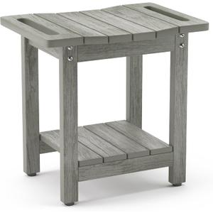 LUE BONA HDPS Shower Benches for Inside Shower, Gray Shower Stool for Shaving Legs with Shelf, Waterproof Shower Chair Seat for Spa Bathroom, Weather Resistant/Non-Slip/Handles/Indoor or Outdoor Use (Light Gray-oil Printed)
