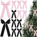 Eurzom 12 Pcs Gothic Christmas Bat Bows Tree Ornaments 10'' x 6'' Pastel Goth Christmas Decor Pink and Black Velvet Bow Cute Spooky Nightmare Hanging Decorations for Xmas Wreath Home Party Gift