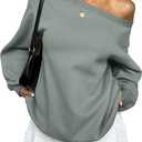 Womens Fleece Lined Sweatshirt Off Shoulder Long Sleeve Pullover Top Oversized Shirt Basic Slouchy Clothes 2026 (X-Large, Dusty Green)