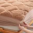 Faux Fur Mattress Pad Quilted Fitted Mattress Cover, Fluffy Warm Soft Breathable Mattress Protector, Mattress Topper with 8-21" Deep Pocket (Khaki, King)