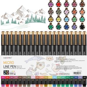 005 Micro Pen 20 Colors 0.20mm FineLiner Pens for Art Waterproof Ink Fine Tip Illustration Sketching, Anime Bullet Journal and Technical Drawing