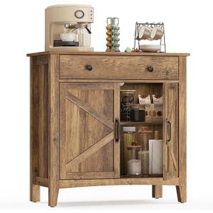VASAGLE LIRY Collection - Buffet Cabinet, Coffee Bar Cabinet with a Drawer, Adjustable Shelf, Sideboard Storage with Cable Hole, Drawer Divider, Honey Brown UBBK341K01, 1 Drawer + 2 Doors