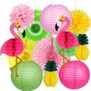 YUNXUAN Flamingo Party Supplies, Hawaiian Party Decorations Flamingo and Pineapple Honeycomb Ball Paper Lanterns Paper Fans Pom poms Flowers for Birthday Luau Tropical Bachelorette Party