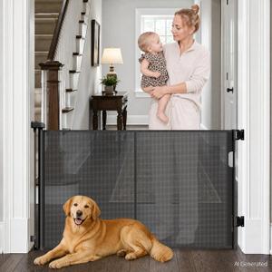 Retractable Dog Gates for Doorways 50” Wide Mesh Baby Gate