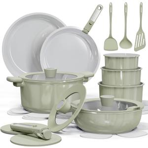 CAROTE 23pcs Ceramic Cookware Set Nonstick, Pots and Pans Set Non stick, Non Toxic Cookware, Dishwasher/Oven Safe, RV/Camping Cookware Set, Pan and Pot with Kitchen Utensils, Green (23 Piece, Green) CAROTE 23pcs Ceramic Cookware Set Nonstick, Pots and Pans Set Non stick, Non Toxic Cookware, Dishwasher/Oven Safe, RV/Camping Cookware Set, Pan and Pot with Kitchen Utensils, Green (23 Piece, Green)