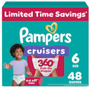 Pampers Diapers  Cruisers 360  Size 6, 48 Count, Babyproof up to 100% Leakproof PullOn Diaper