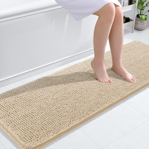 OLANLY Bathroom Rugs 45 in x 117 in  Extra Soft Absorbent Chenille Bath Rugs, Rubber Backing Quick Dry, Machine Washable Bath Mats for Bathroom Floor, Tub and Shower, Home Decor Accessories, Beige