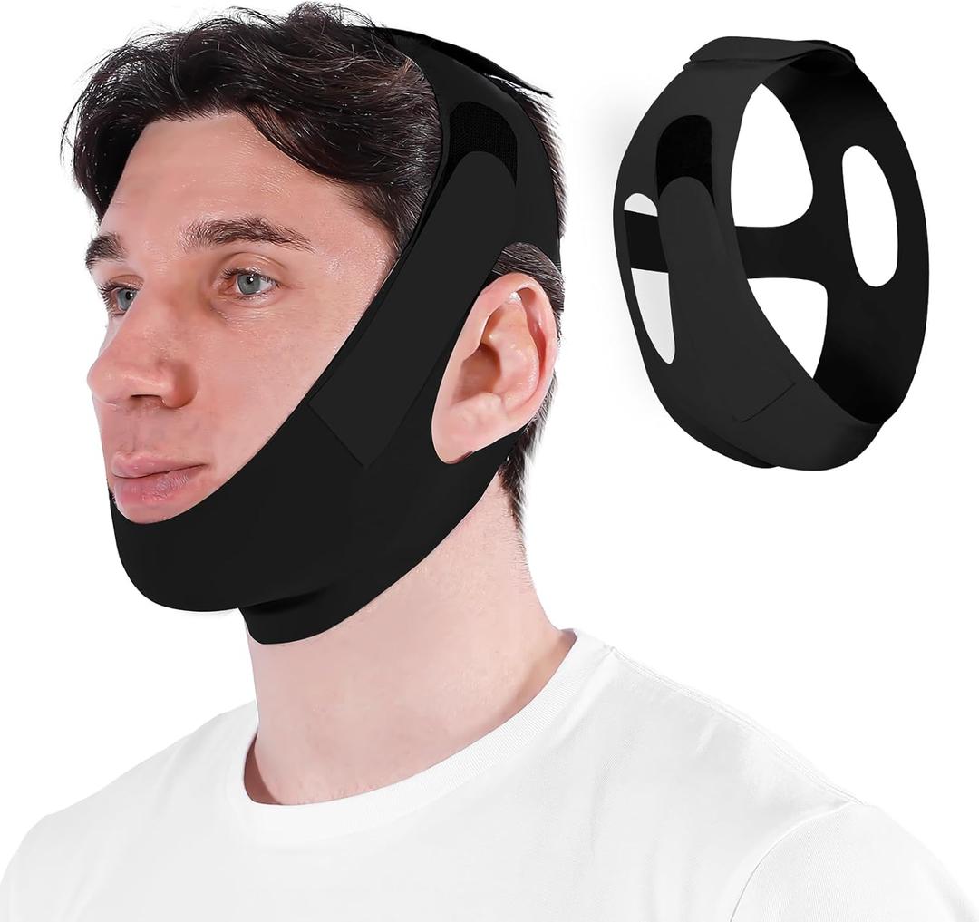 Anti Snoring Chin Strap Adjustable, High Elasticity Traceless Chin Strap for Sleeping, Effective Anti Snoring Device, Snore Stopper Breathable and Durable for Adult, Black, M