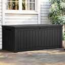 YITAHOME Outdoor Storage Box with Cushion, 120 Gallon Waterproof Deck Box for Garden Tools, Patio Cushions, and Pool Accessories, Lockable, Easy Assembly, Versatile Bench or Table (Black)