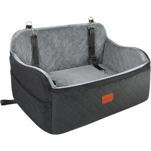 Lealchum Dog Car Seat Up to 55lb,2 Clip-On Safety Adjustable Leashs Car Dog Bed for 2 Small Dogs,Fully Detachable and Washable Pet Car Seat with 2 Storage Pockets,Easy to Install(Black/Grey, Large)