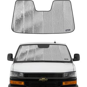 Windshield Sun Shade for Chevy Express/GMC Savana 1996-2024,Front Window Sunshade Shield,2-in-1 Reflective Sun Shade,Silver for Summer, Black for Winter