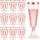 25 Pack Plastic Champagne Flutes 5.5oz Pink Rose Gold Rim Disposable Suitable for Wedding, Birthday Party, Thanksgiving Day, Christmas Supplies