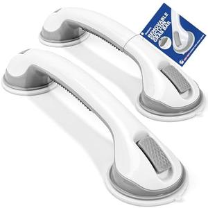 Destoriz Grab Bars for Shower, 2 Pack Suction Cup Shower Handle with Textured Grip, 16.5 Inch Removable Bath Handrails for Seniors, Elderly and Handicap, Drill-Free Balance Support for Smooth Tile
