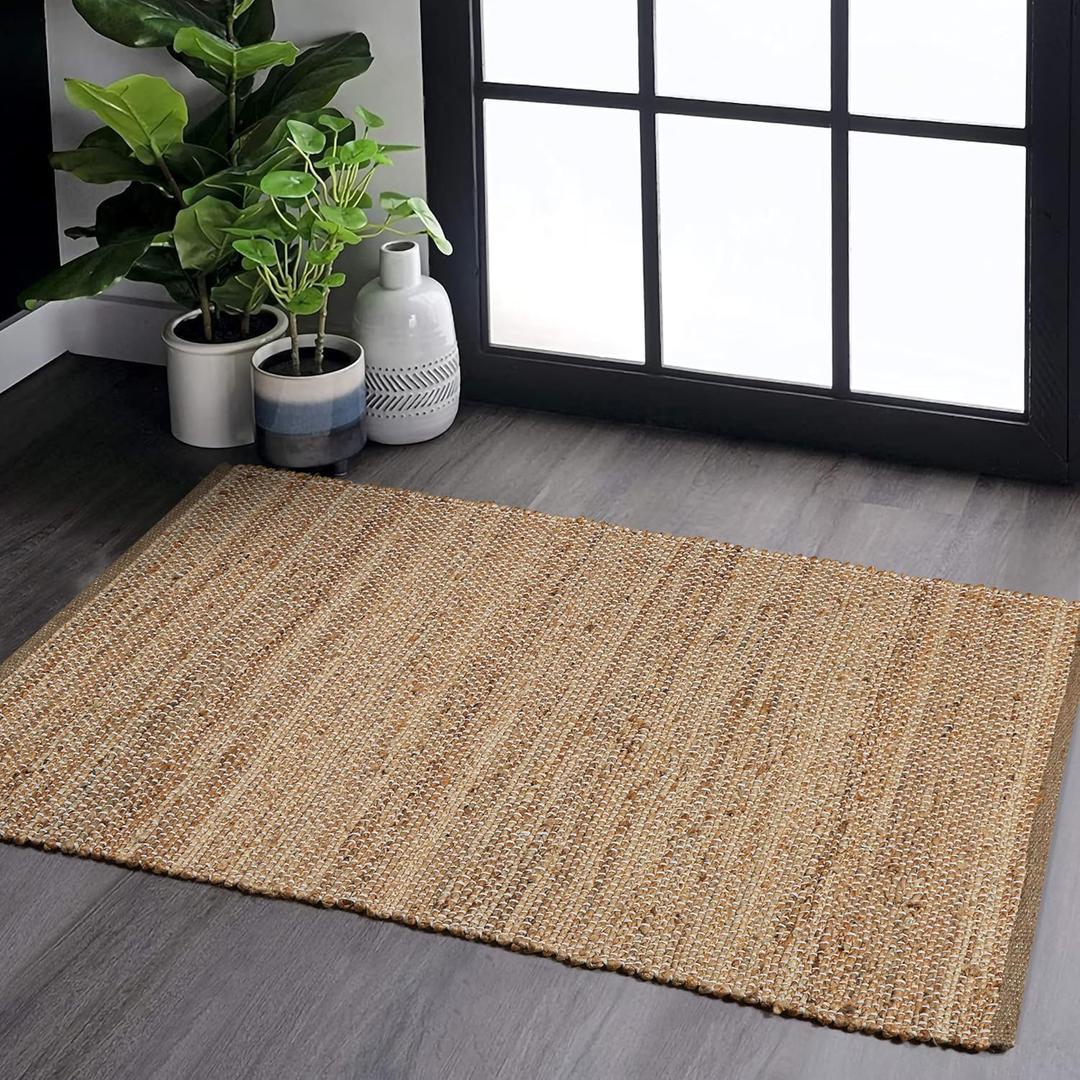 Hausattire Jute Woven Rug 2'x3' - Natural, Hand Braided Boho Entry Area Rugs for Kitchen, Living Room | Small Farmhouse Indoor Outdoor Decorative Mat for Patio, Entryway Front Door Mats - 24x36 Inches