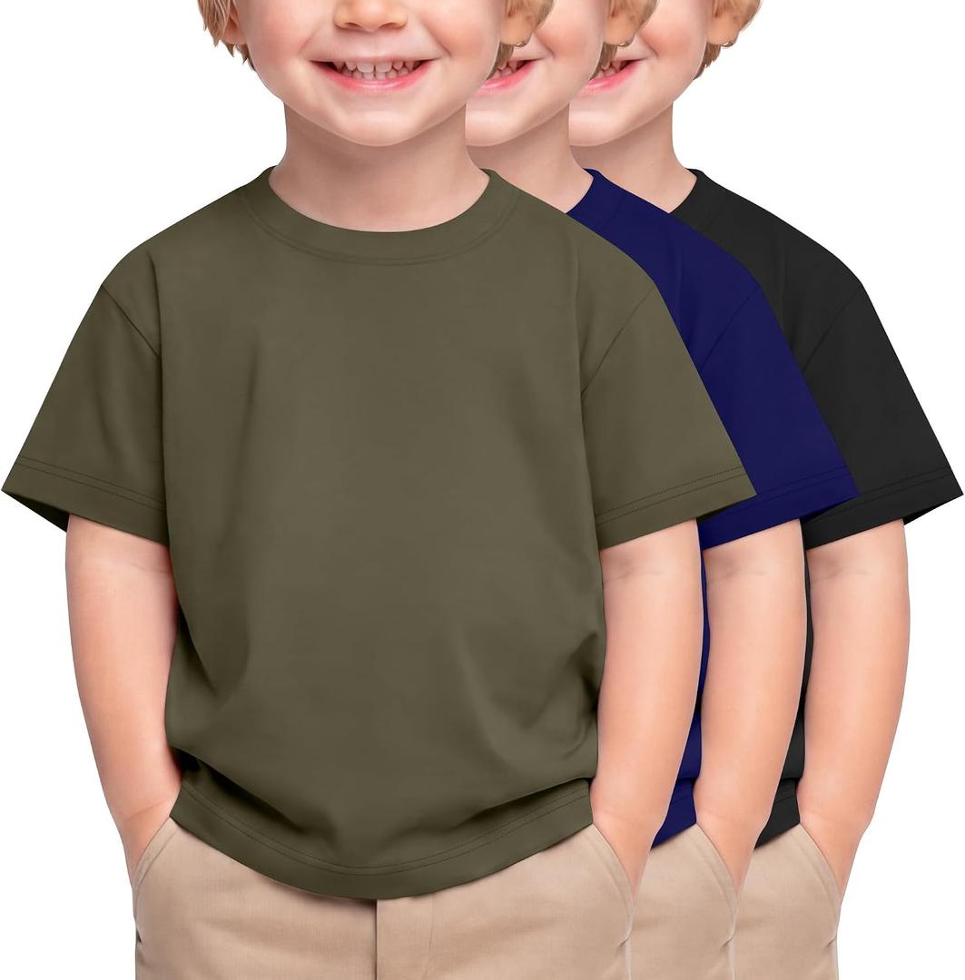 Halfchet 3 Pack Toddler Boys Short Sleeve Shirts Oversized Crew Neck T Shirts Baby Loose Fit Tees Summer Basic Tops 18M-5T