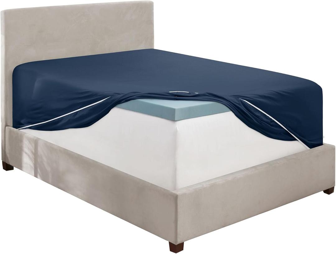 Hearth & Harbor Extra Deep Pocket Full Fitted Sheet, Navy Full Size, 1800 Microfiber, Ultra Soft Fits Up to 24 Inch Mattress