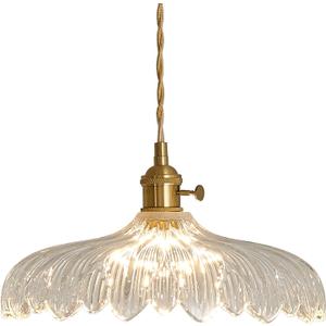 Oyisen Pendant Lights, 11.8 Inch Hanging Lamp Adjustable 6.5Ft Cord Hanging Lamp Clear Flower Glass Shade Pendant Light Fixture Hanging Pendant Lights for Bedroom