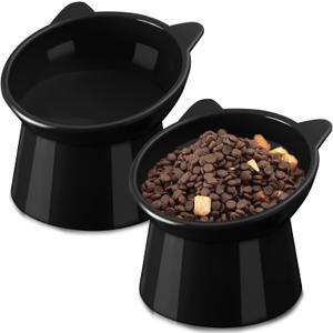 Zhehao 2 Pieces Plastic Raised Bowl Tilted 15 Degrees Elevated Cat Food and Water Bowls Set Anti Vomit Dog Kitten Food Dishes Pet for Cats and Small Dogs(Cat Ears,Black) Zhehao 2 Pieces Plastic Raised Bowl Tilted 15 Degrees Elevated Cat Food and Water Bowls Set Anti Vomit Dog Kitten Food Dishes Pet for Cats and Small Dogs(Cat Ears,Black)