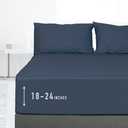 Sunflower Queen Fitted Sheet, 1-Piece Extra Deep Pocket Fitted Bottom Sheet 22", 100% Cotton Sateen Soft Breathable, Blue Indigo