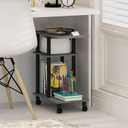 Furinno Turn-N-Tube C Shaped Side Table with Casters, French Oak Grey/Black, C-shape Plastic Pole With Caster
