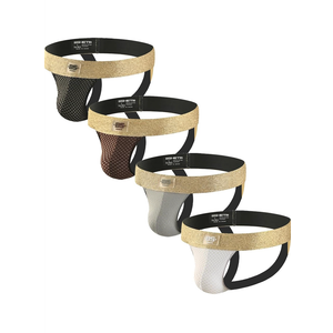 BSHETR Men's Jockstraps Athletic Supporters 4-Pack Cotton Work Out Underwear, L