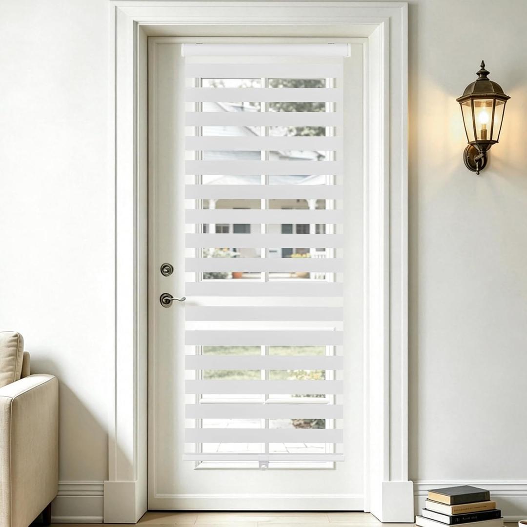 SEEYE Cordless Zebra Blinds for Window, French Door Blinds Free-Stop Roller Window Shades with Valance 44" W x 72" H, 95% Blackout Window Treatment Sheer Blinds & Shades Easy to Install, White
