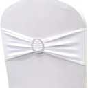 Albassa Chair Sashes Spandex Stretch Chair Bows with Buckle Slider for Wedding Party Decorations (White, 25PCS)