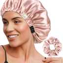 YANIBEST Adjustable Satin Bonnet Double Layer Hair Bonnet for Sleeping Bonnets for Women Hats Curly Natural Hair, Blush Pink