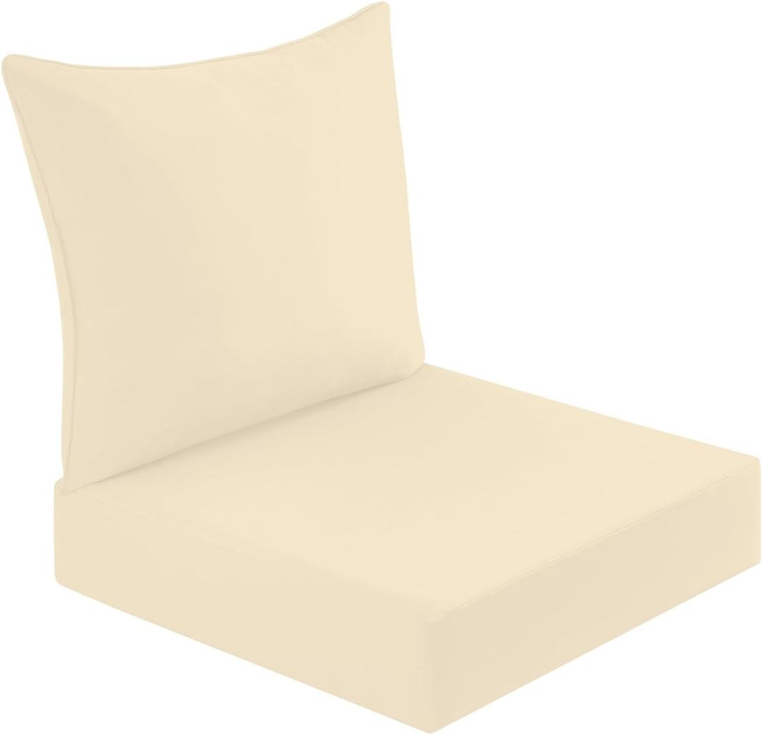 downluxe Outdoor Deep Seat Cushion Set, Waterproof Patio Furniture Cushions with Zipper for Outdoor Chair Sofa, 24" x 24", Beige