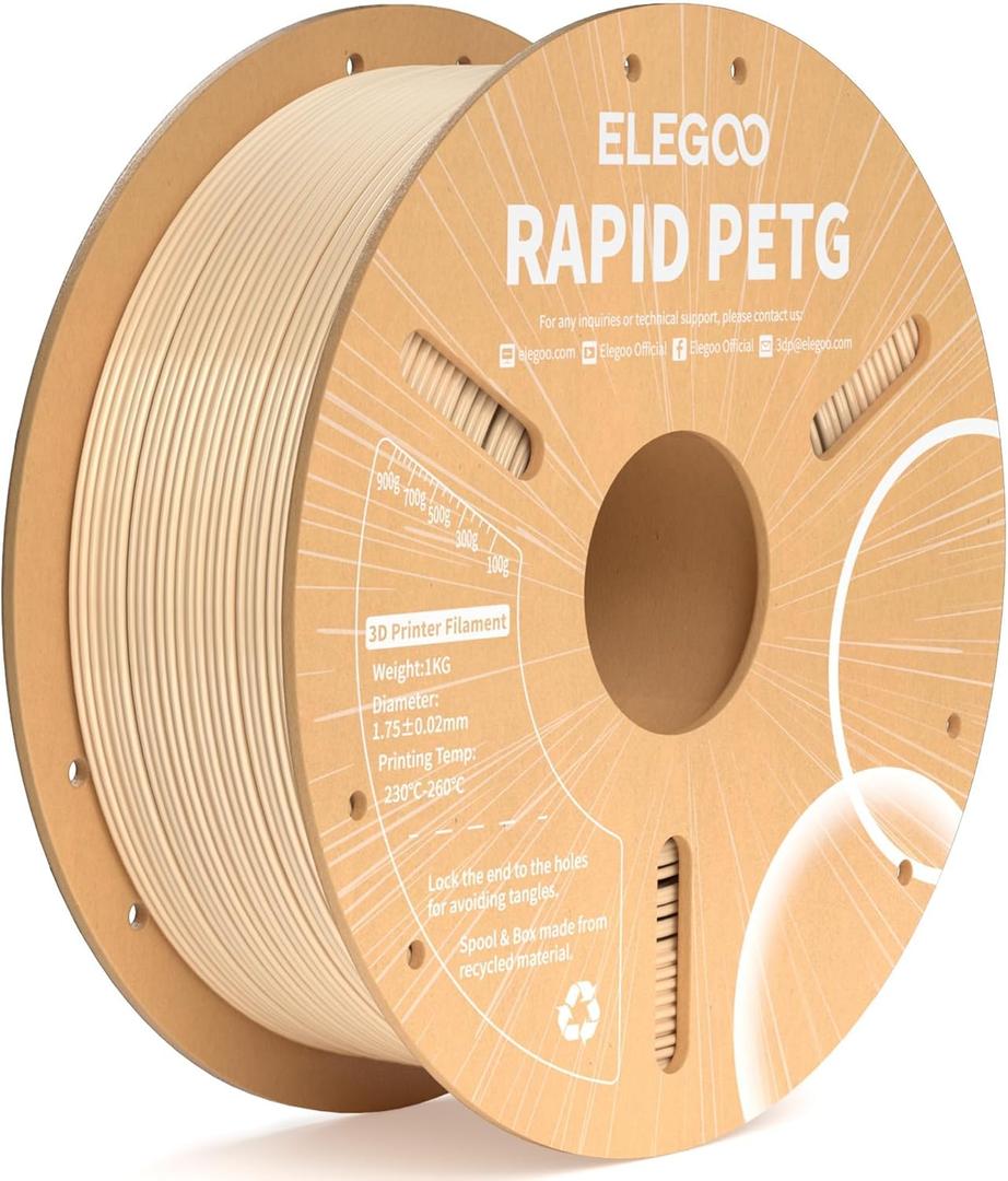 ELEGOO Rapid PETG Filament 1.75mm Beige 1KG, High Speed 30-600mm/s 3D Printer Filament Dimensional Accuracy +/- 0.02 mm, 1kg Cardboard Spool(2.2lbs) Fits for Most FDM 3D Printers (1kg Beige)