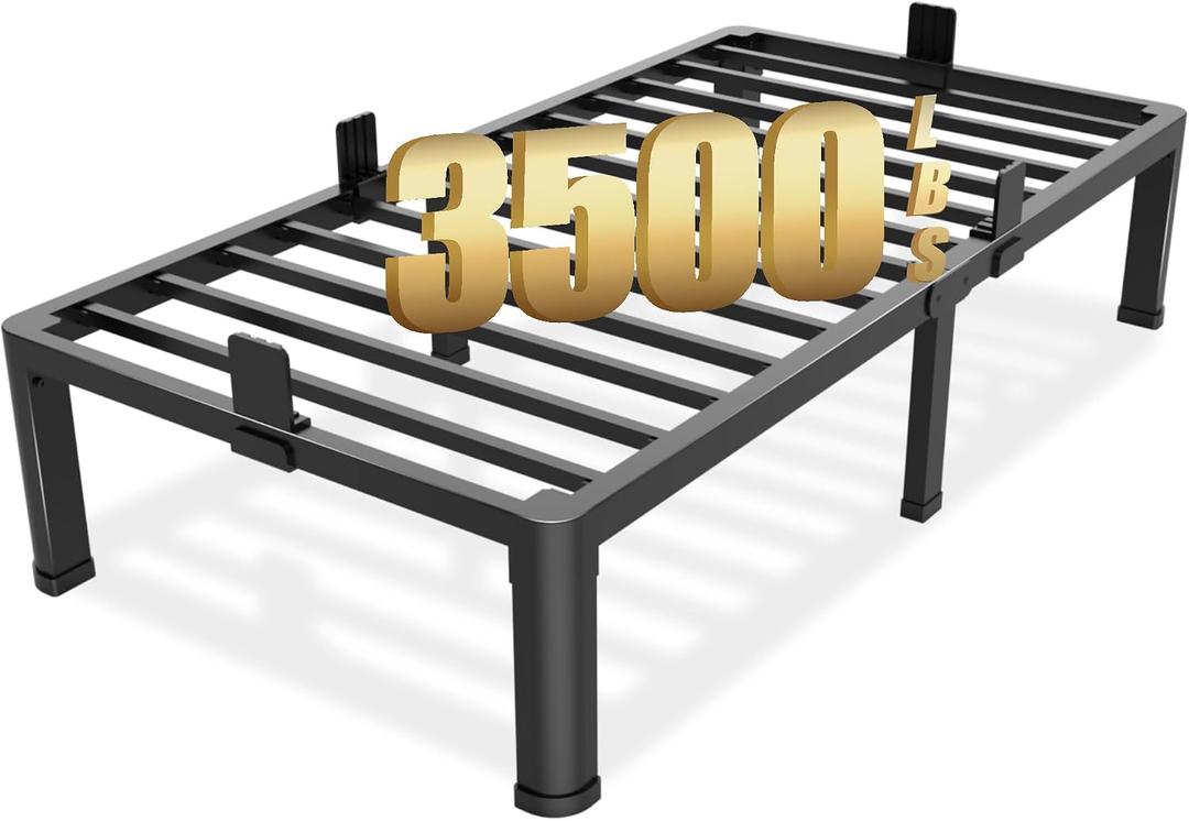 Yitong Angel 14 inch Twin Bed Frame with Round Corner Legs Mattress Slide Stopper,3500 lbs Heavy Duty Metal Platform,No Box Spring Needed,Steel Slat Support,Easy Assembly,Noise Free
