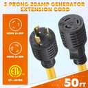 Tellegloww 50ft NEMA L6-20 Generator Extension Cord L6-20P Male Plug to L6-20R Female Receptacle 3 Prong 20 Amp Locking Power Cord, STW 12 AWG/3C,250 Volt 5000 Watts, ETL Listed