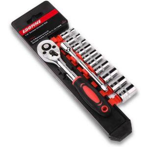 Egofine 12pcs 1/4 Inch Mini Ratchet Socket Wrench Set, Drive Socket Set with 10 Sockets (4-13mm) and 2 Way Quick Released Ratchet Handle and Extension Bar
