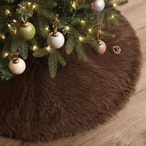 Christmas Tree Skirt: 36 Inch Large Toka Brown Christmas Tree Skirts, Neutral Vintage Short Faux Fur Velvet Soft Christmas Tree Cover Base Mat, Holiday Tree Decoration for Xmas Home Indoor Décor