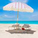 Pink White Striped Beach Umbrella with Fringe 6.5ft Boho Umbrella with Tassels Tilting Patio Umbrellas & Shade Beach Umbrellas for Sand UPF 50+ Portable Umbrella with Carry Bag Table Umbrella