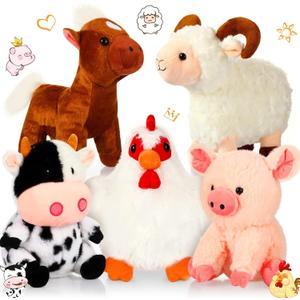Skylety 5 Pack Farm Plush Animals Set 10 Inches Plush Farm Stuffed Animals Barnyard Stuffed Toys Soft Pig Rooster Horse Sheep Cow Plush Toy for Birthday Party Favor(Mixed Style)