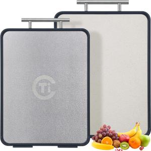 Titanium Cutting Board for Kitchen- Cutting Board with Double Sided, Textured Food-Grade Pure Titanium Side for Chopping Meat, PP Side for Vegetables, Easy to Clean(14.511, 1 PC)