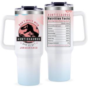 Aunt Tumbler Gift for Aunt For Mothers Day from Niece Aunty Gifts from Nephew - 40oz Gradient Pink Funny Tumbler Dinosaur Cup - Unique Birthday Gift Thank You Christmas Gifts for Aunts