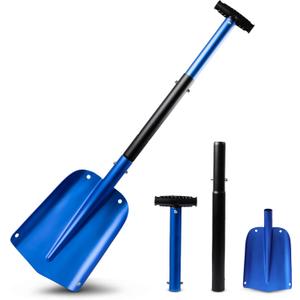 EcoNour 32" Multipurpose Snow Shovel for Car Driveway | Lightweight Aluminum Shovel for Snow, Sand, and Garden Use | Heavy-Duty, Foldable 3-Piece Shovel for Car, Home, and Outdoors (Blue)